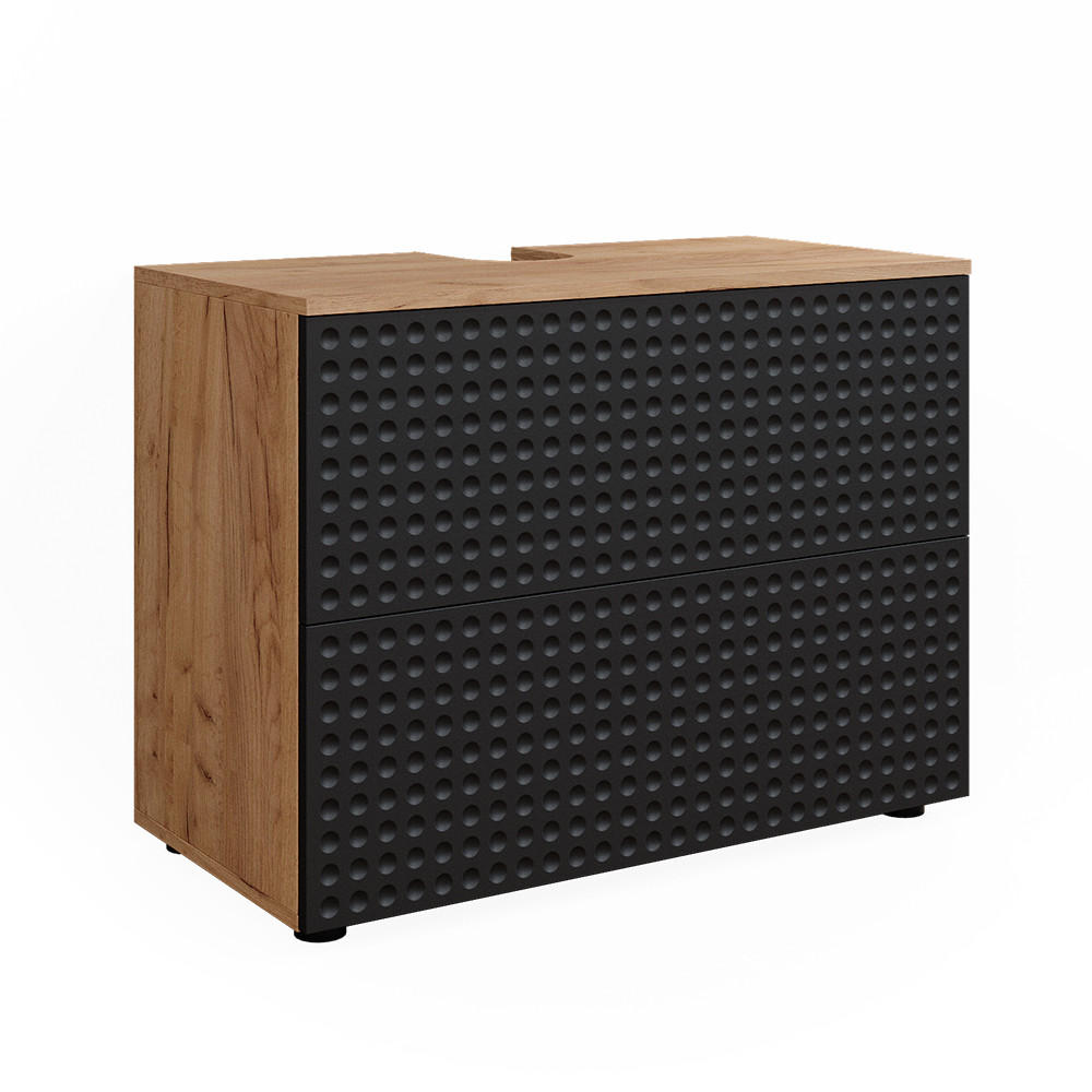 WASCHBECKENUNTERSCHRANK Irma Anthrazit gepunktet 80 cm mit 2 Schubladen - Anthrazit/Eiche Wotan, Holzwerkstoff (80/58.6/41cm) - Vicco