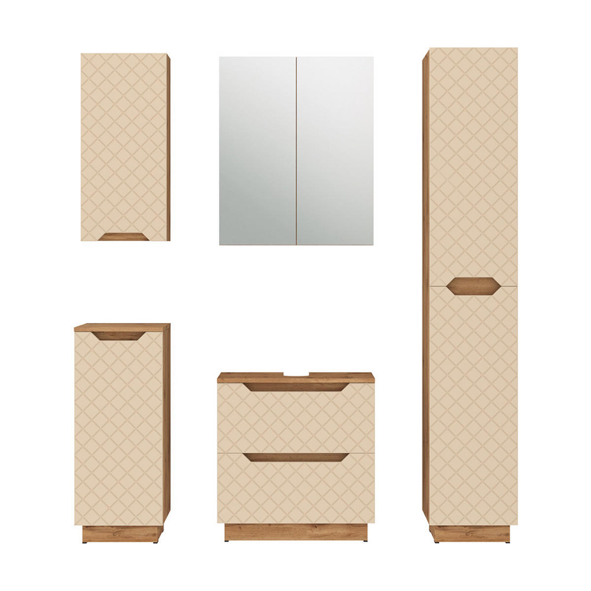 BADMÖBEL-SET Lotta Eiche/Kaschmir mit Kachelstruktur 5 Teile - Kaschmir, Holzwerkstoff (59.8/62.5/32cm) - Vicco