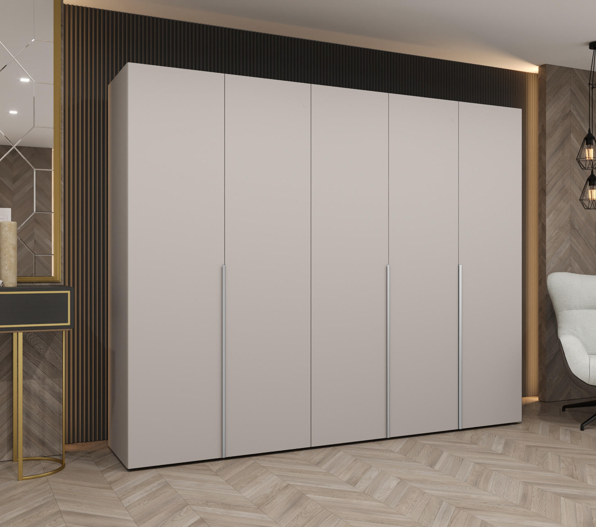 DREHTÜRENSCHRANK 202/250/52 5-türig - Kaschmir, Holz (250/202/52cm) - Abiks Möbel
