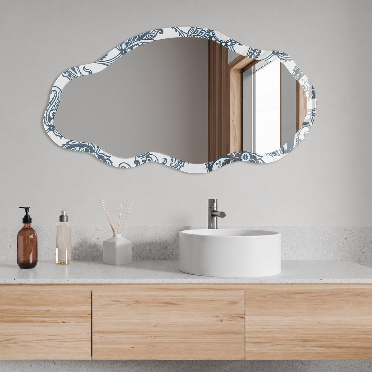SPIEGEL 90x45 cm asymmetrisch mit Druck - Elegante Ornamente - Transparent, Glas (45/90/0.4cm) - TULUP