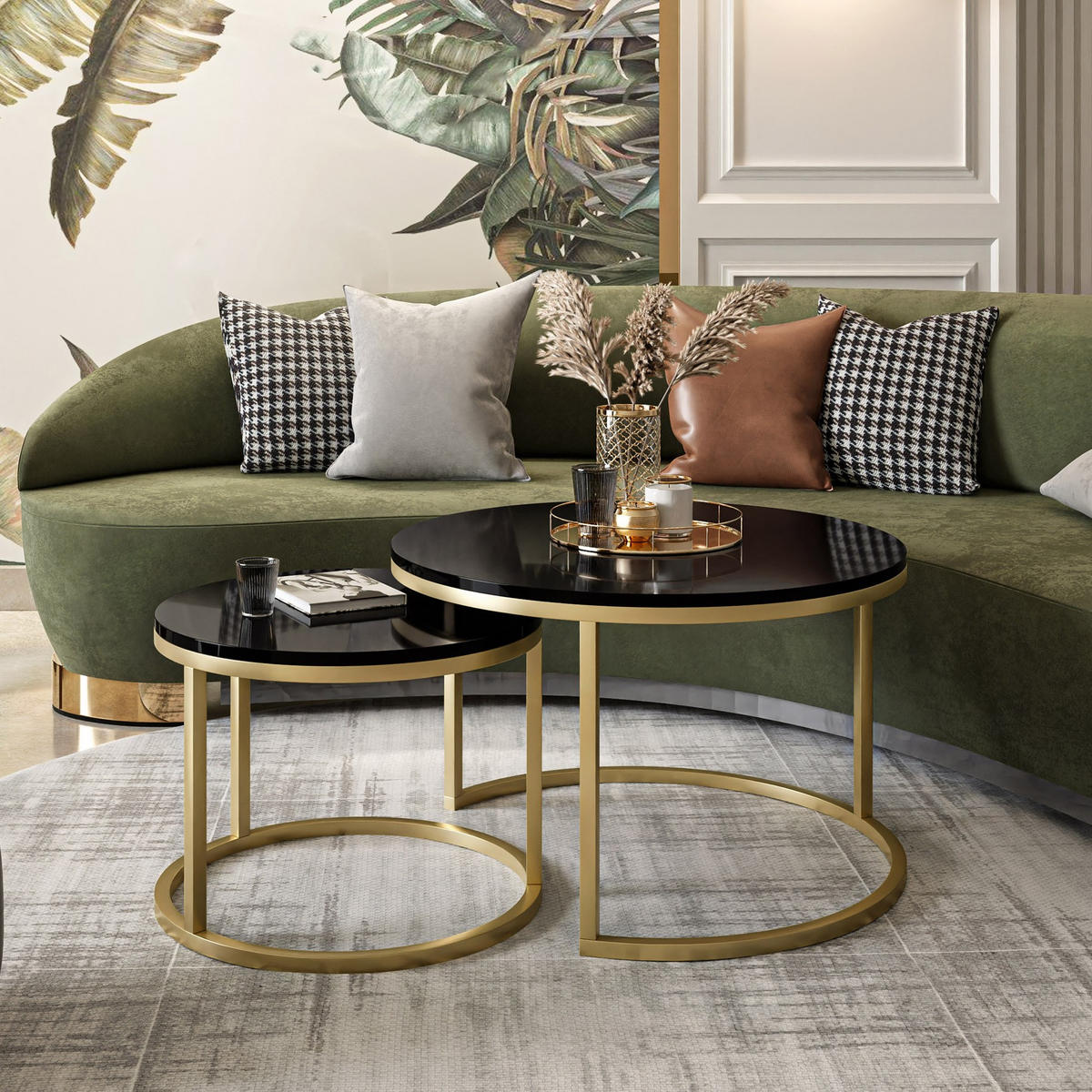 COUCHTISCH 2-in-1 CIRI matt gold - Schwarz Hochglanz, Holzwerkstoff (70/70/48cm) - Lookway