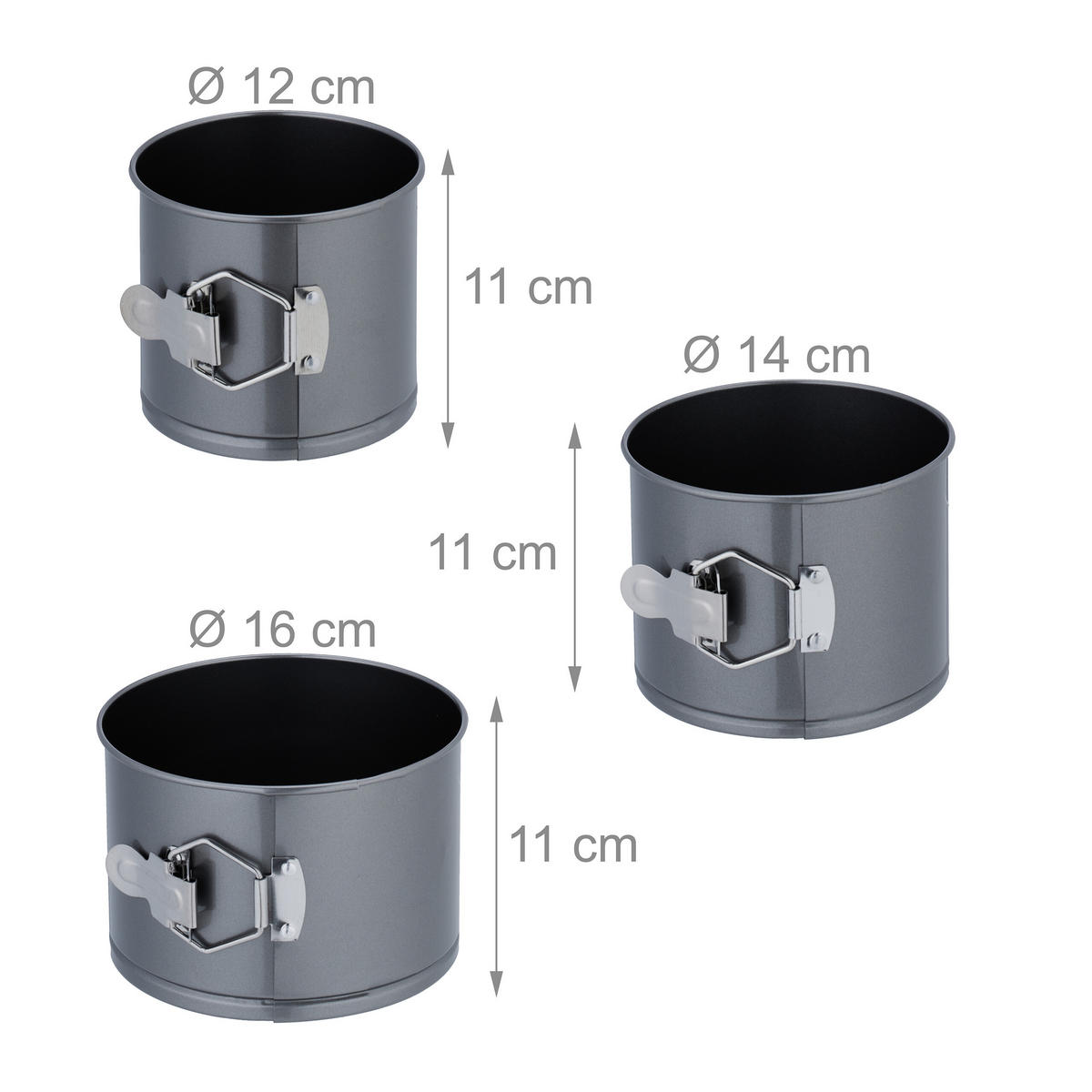 5-TLG.SPRINGFORM-SET - Anthrazit, Metall (20/11/20cm) - Relaxdays