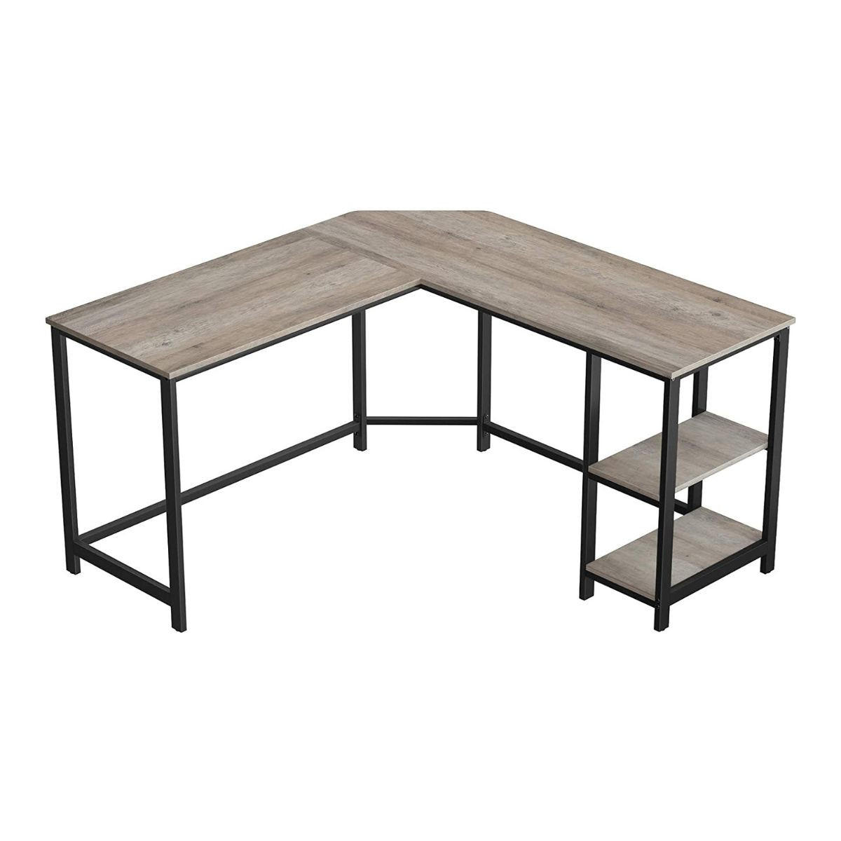 ECKSCHREIBTISCH mit 2-stufigem Regal im Industrial-Stil - Beige, Holzwerkstoff (138/138/76cm) - Calicosy