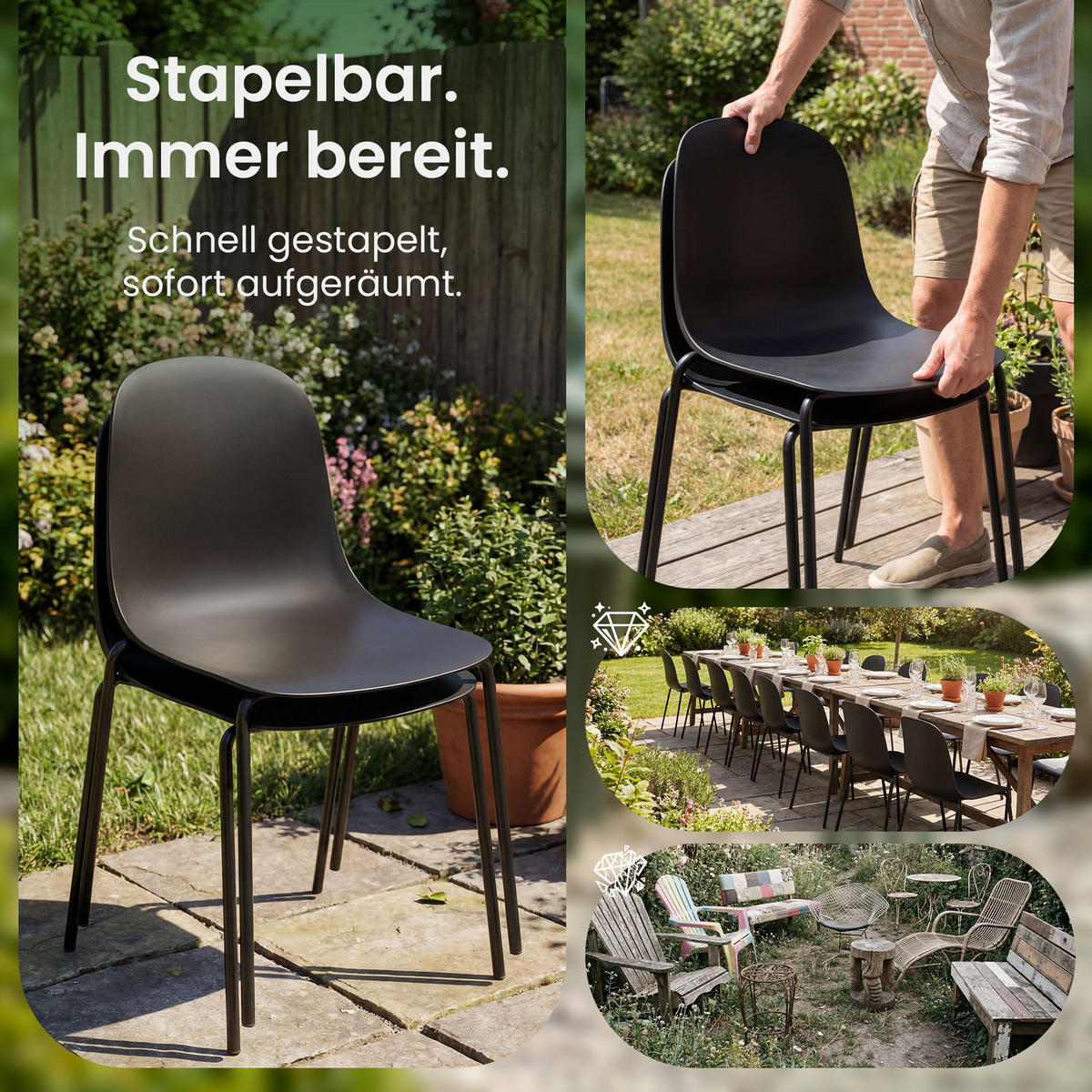 GARTENSITZGRUPPE 2 Kunststoff Schwarz - Schwarz, Kunststoff - CLP