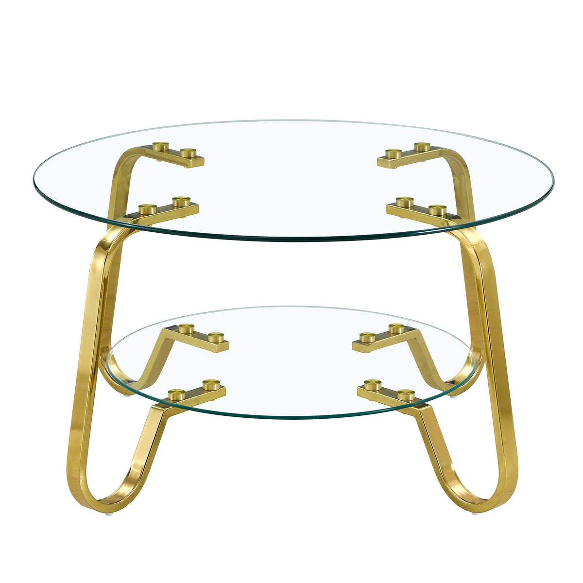 COUCHTISCH 2-stufig Metall Gold mit Glasplatten - Goldfarben, Metall (80/80/45cm) - Meubliv