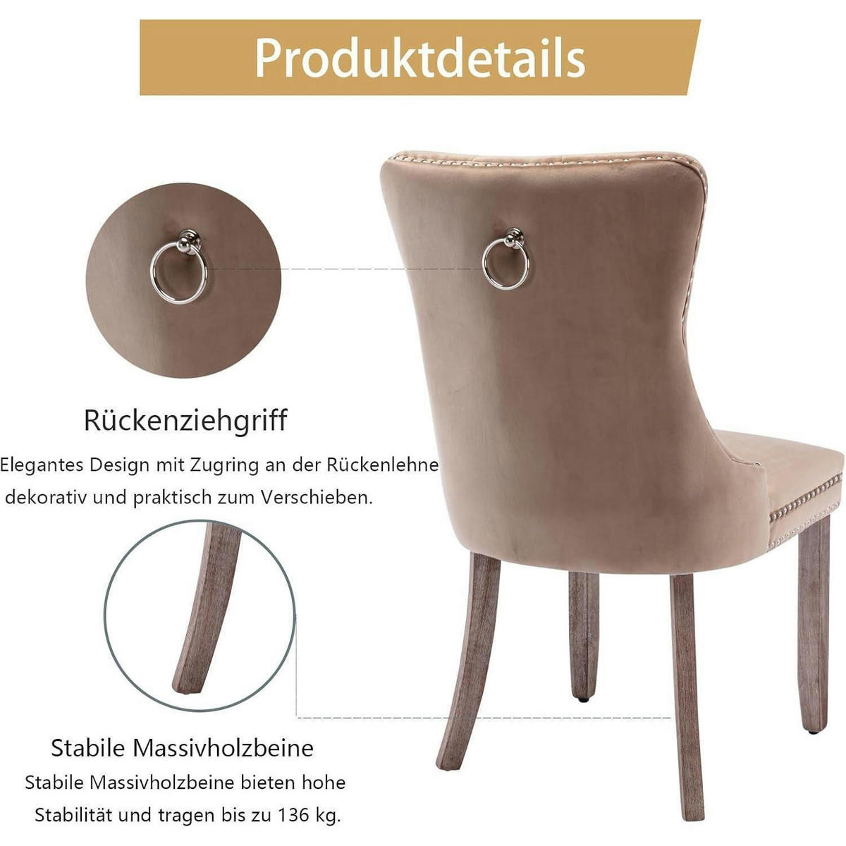 ESSZIMMERSTÜHLE 8er-Set Samt Khaki mit Massivholzbeinen - Olivgrün, Textil (50/95.2/62cm)