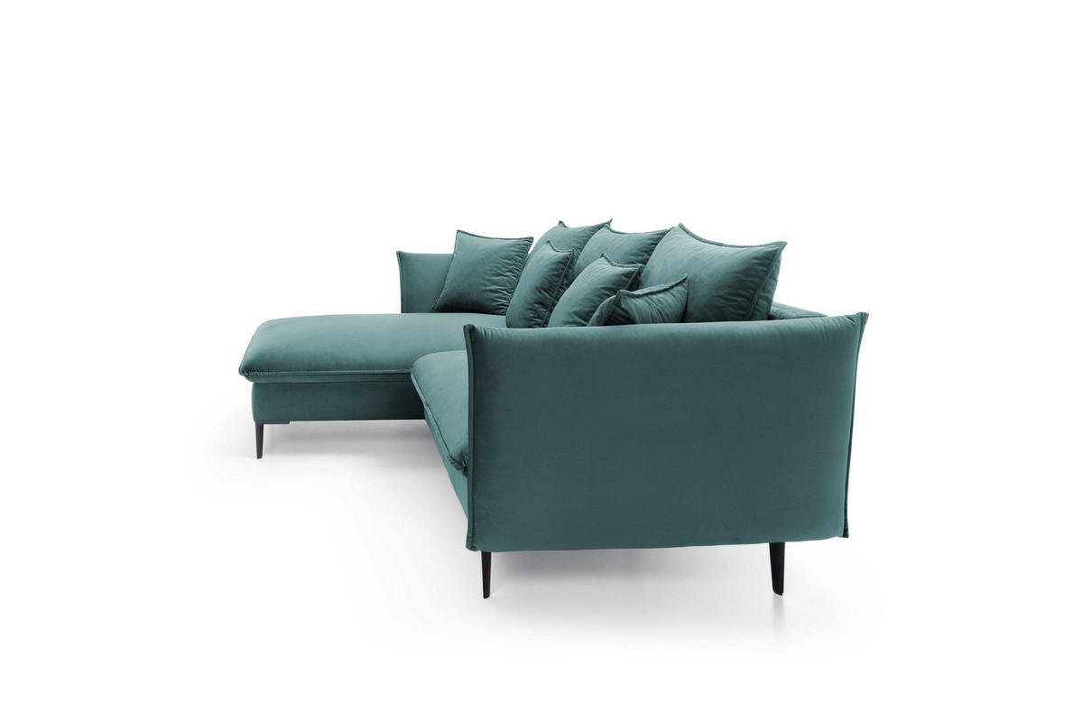 ECKSOFA SOLE Grün Plüsch-Stoff mit Schlaffunktion - Grün, Holz (258/167cm) - MASSENO