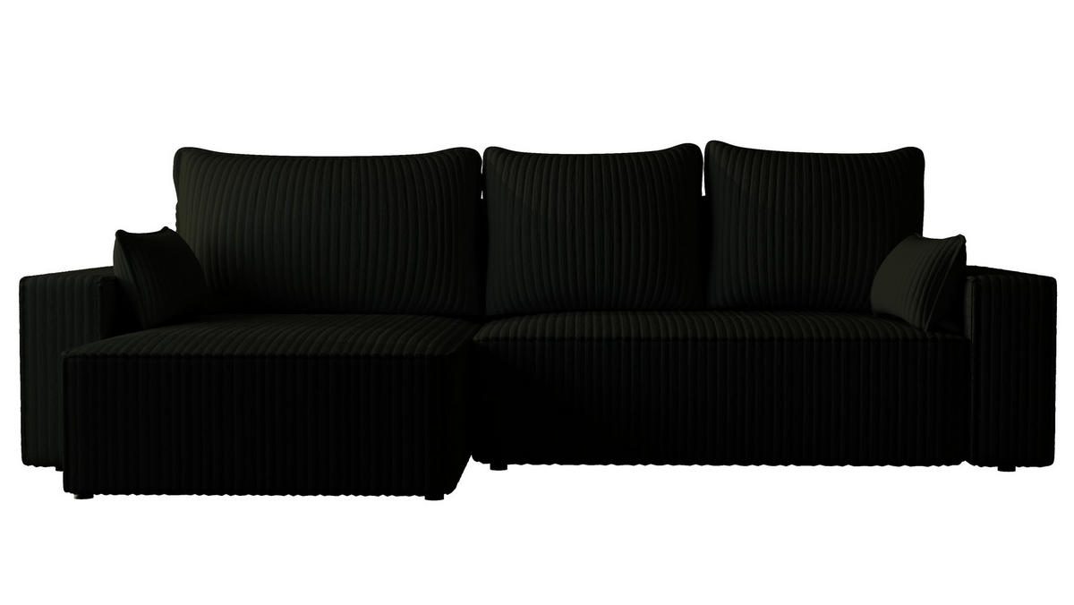 ECKSOFA Tobi mit Bettkasten und Schlaffunktion, L-Form/XL-Form, Cordstoff, Universal - Schwarz, Holzwerkstoff (276/145cm) - 4ALL HOME