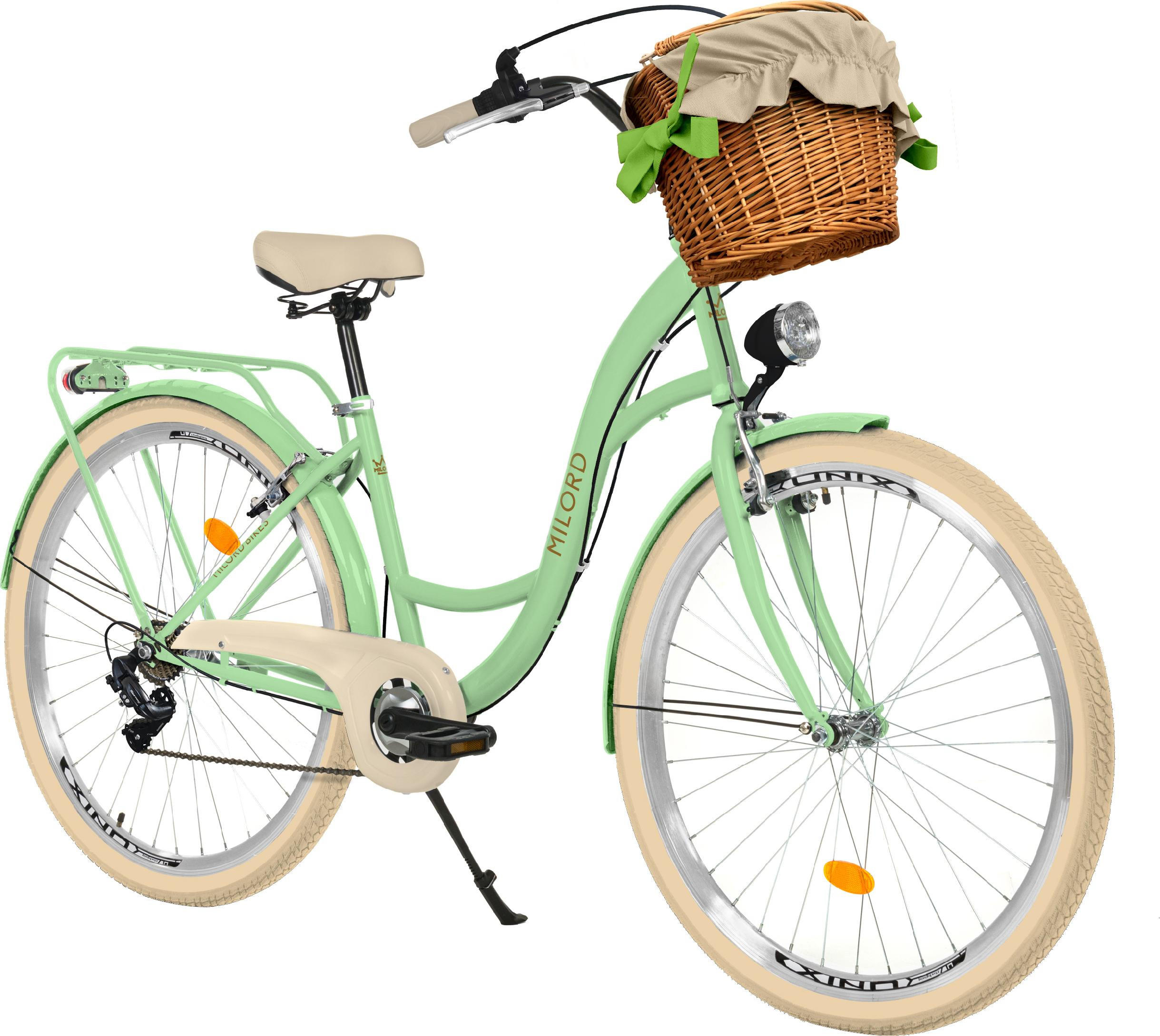 CITY-FAHRRAD Milord mit Weidenkorb, 28 Zoll, Mintze, 7-Gang - Creme/Grün, Metall (46cm) - Milordbikes