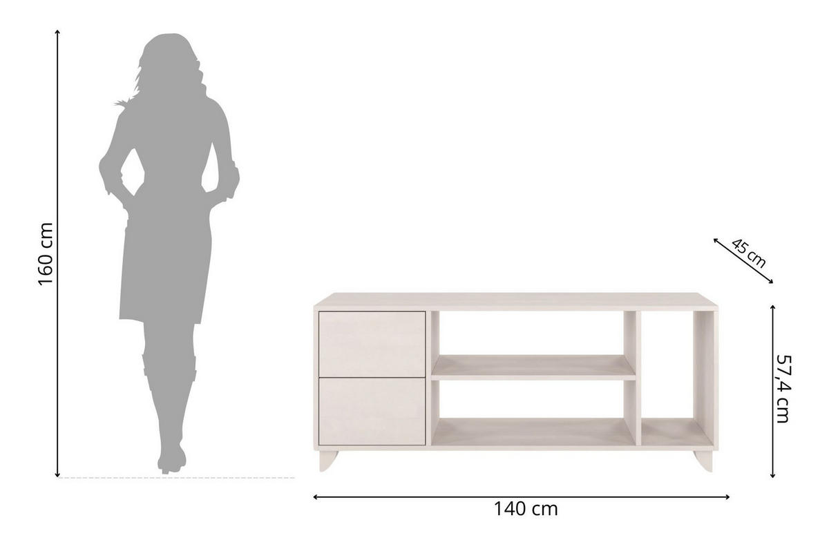 MASSIVHOLZ-TV-SCHRANK Viveca, Buche - lackiert, Weiß - Weiß, Holz/Buchenholz (140/57.4/45cm) - Visby