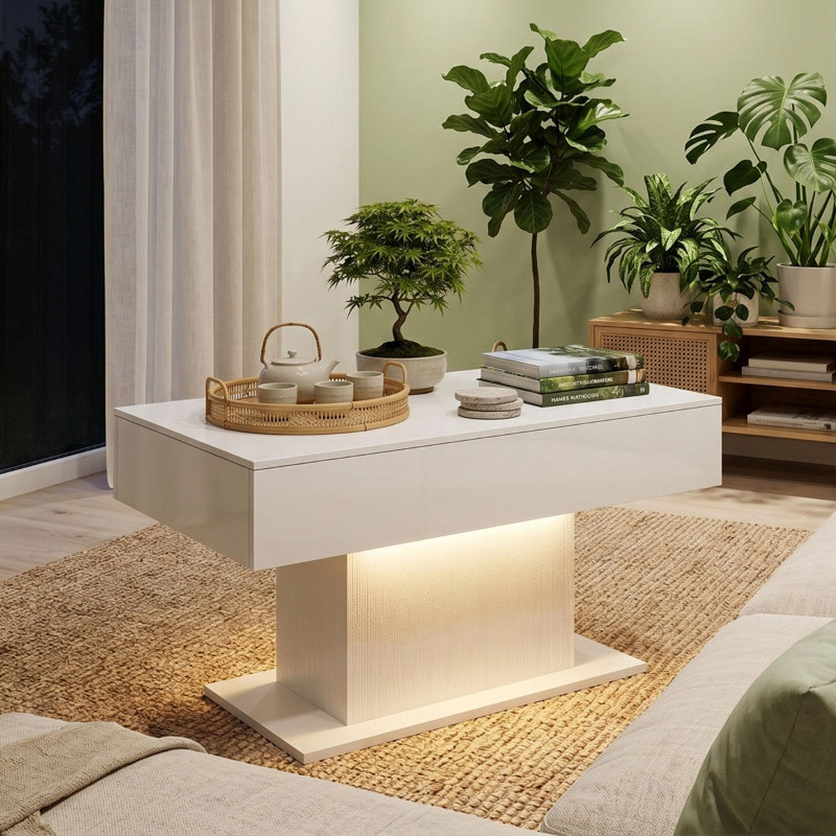 COUCHTISCH DE-37204 mit LED und 2 Schubladen Weiß - Weiß, Holzwerkstoff (108/48/55cm) - ComfortXL