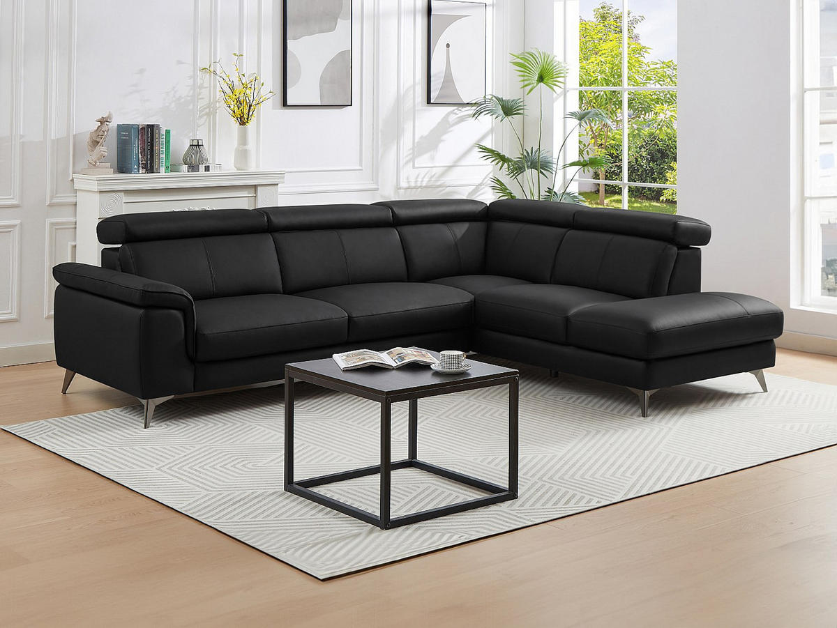 ECKSOFA - Ecke rechts - Leder - Schwarz - MARAMBA - Schwarz, Leder (288/219cm) - Vente-Unique