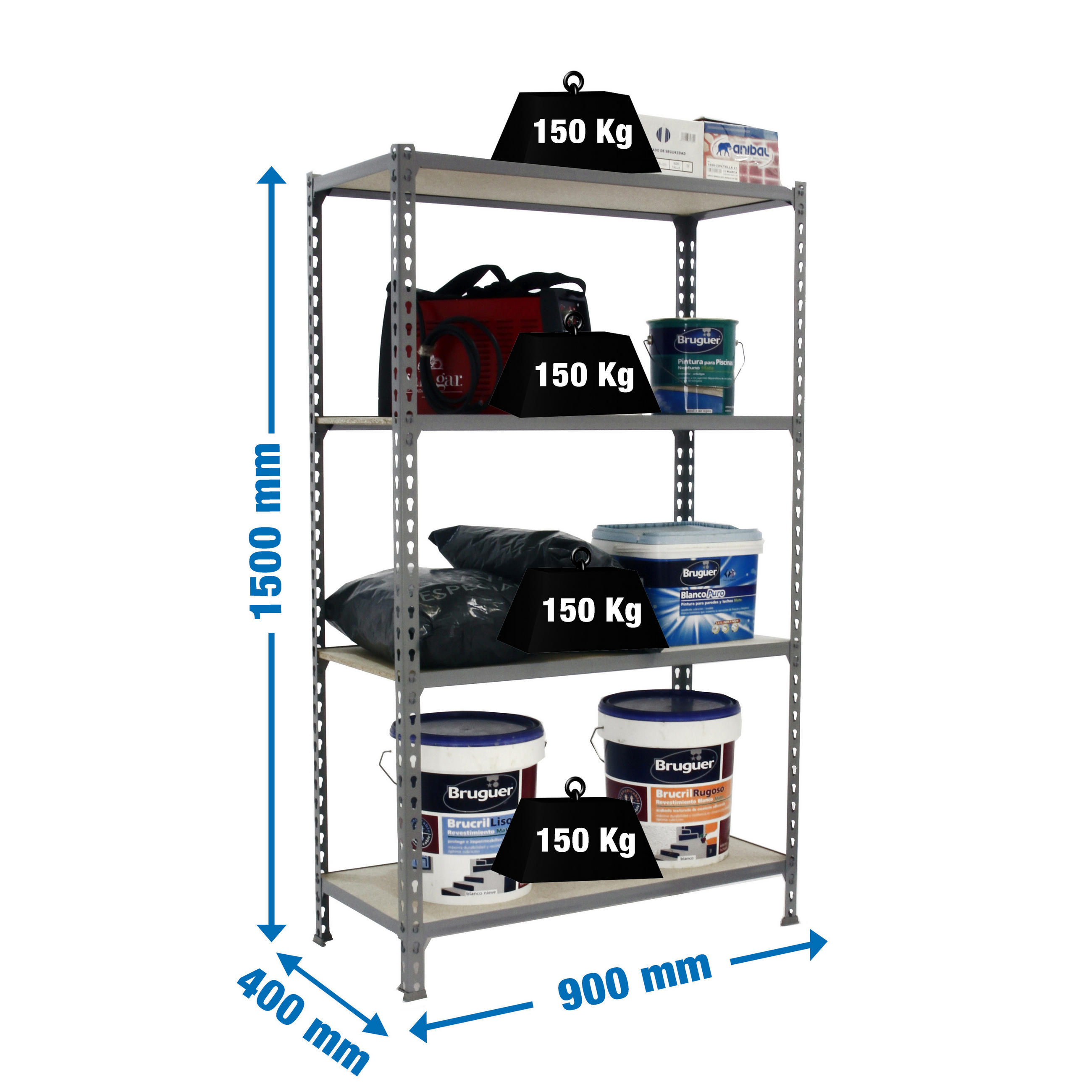 SCHWERLASTREGAL Mid Muli HxBxT 150 x 90 x 40 cm 4 Fachböden Fachlast 150 kg Grau - Grau, Metall (90/150/40cm) - PROREGAL