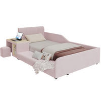 POLSTERBETT 90/200 cm in Pink mit Schreibtisch, Hocker und Ablageboden aus Samt - Rosa, Holzwerkstoff/Textil (90/200cm) - STILVORA