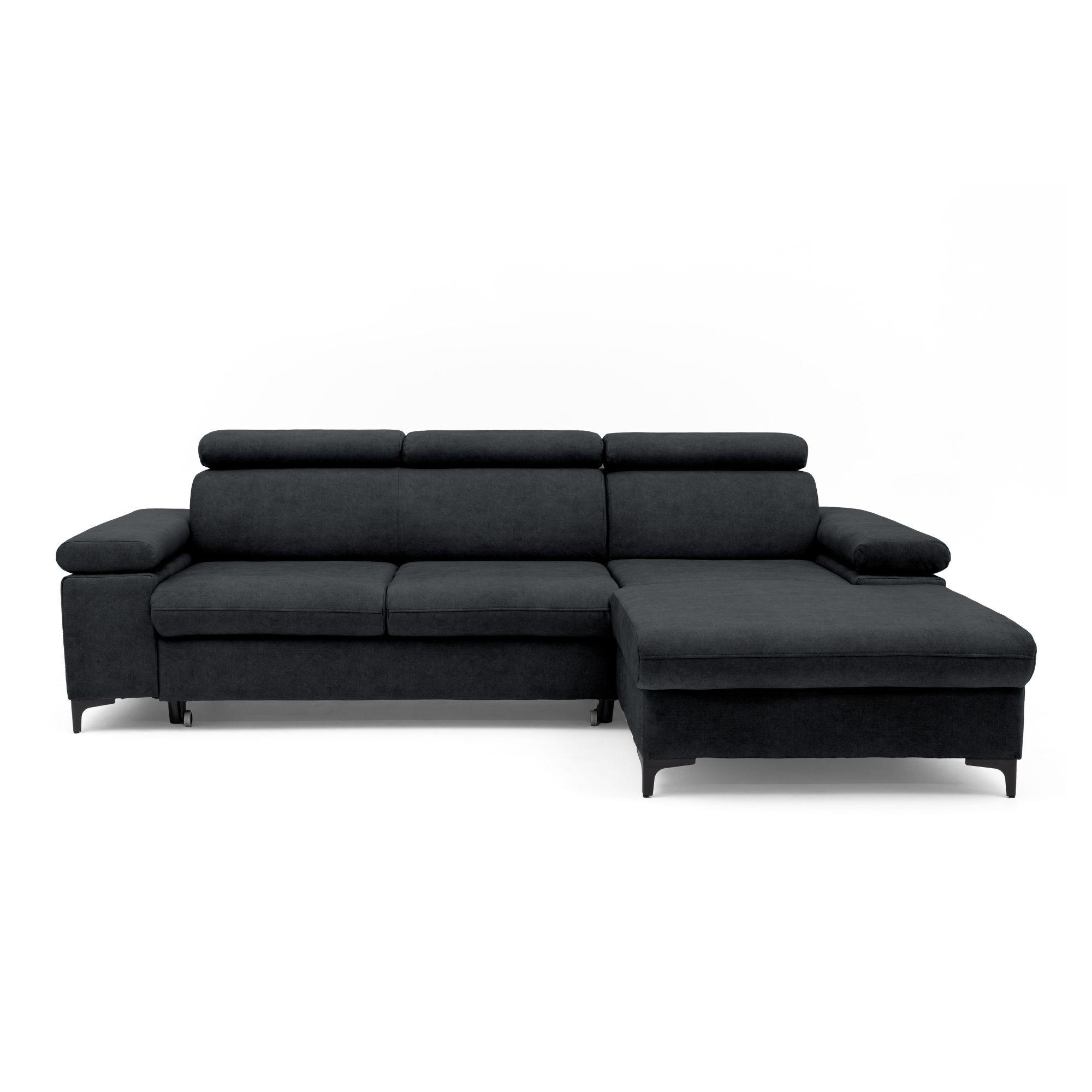 ECKSOFA MAVIC L Rechts mit Schlaffunktion Velours Graphit - Graphitfarben/Schwarz, Glas/Holz (257/176cm) - Muffo