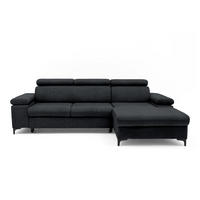 ECKSOFA MAVIC L Rechts mit Schlaffunktion Velours Graphit - Graphitfarben/Schwarz, Glas/Holz (257/176cm) - Muffo