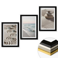WANDBILDER 3er-Set - 20x30 cm Schwarzer Rahmen - Wellen, Sand, Wasser, Steine, Strand - Schwarz, Kunststoff (20/30cm) - ArtPrintCave