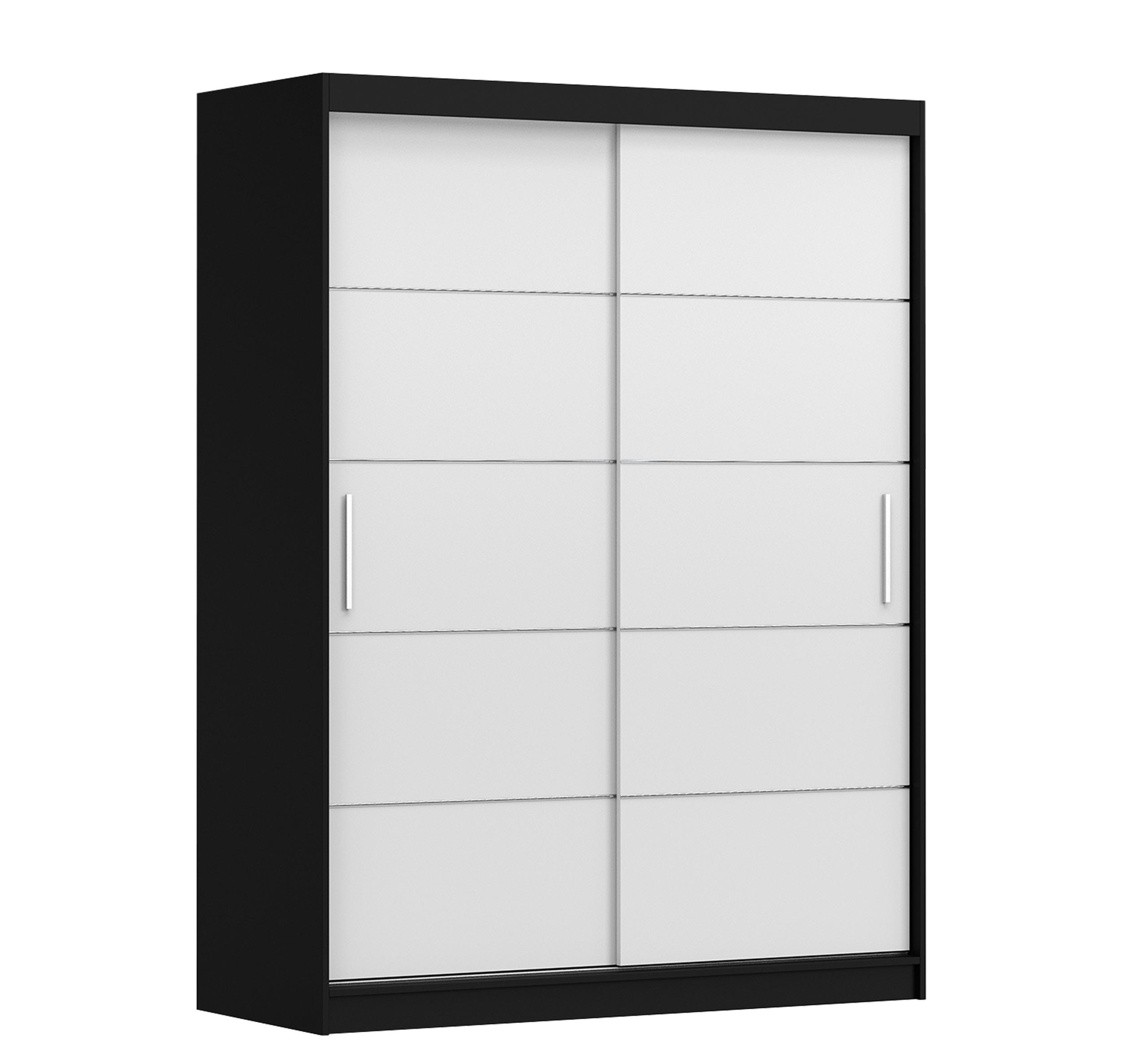 SCHIEBETÜRENSCHRANK - Lara 06 - Schwarz + Weiß - Schwarz/Weiß, Holzwerkstoff/Metall (150/200/61cm) - Möblo