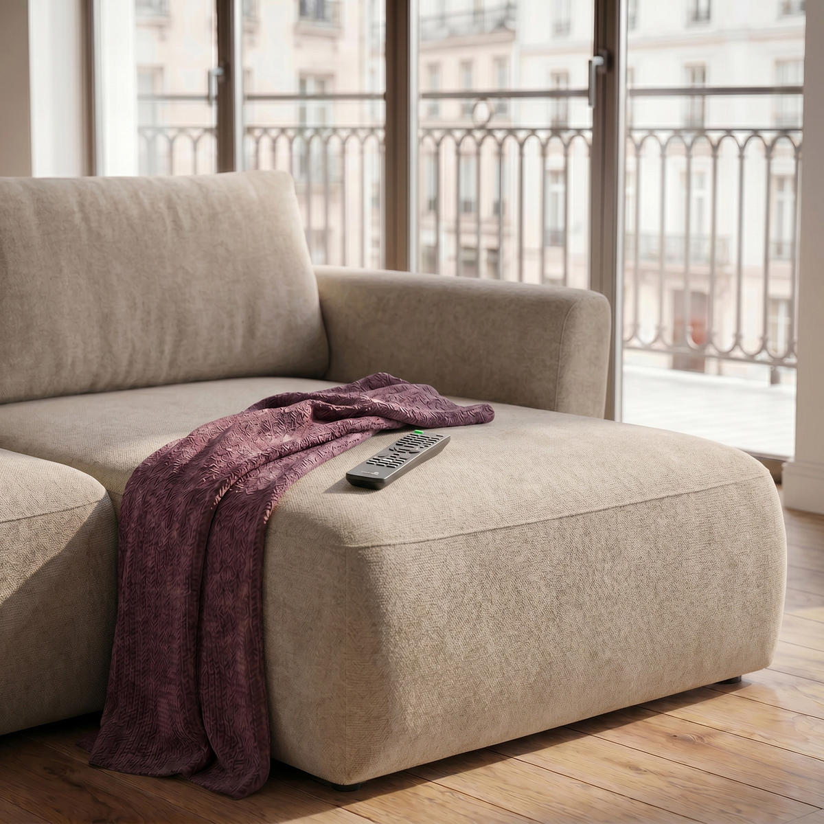 ECKSOFA BELLA L Rechts mit Schlaffunktion 140x205 Velours Beige - Beige/Schwarz, Holz/Kunststoff (165/230cm) - Muffo