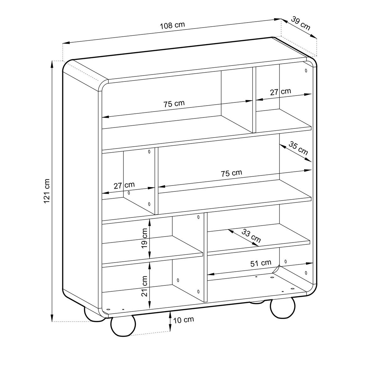 BÜCHERREGAL KAMLOOPS REG1-2D Abgerundeter Korpus, Kaschmir - Kaschmir, Holz/Holzwerkstoff (108/121/39cm) - Komodee
