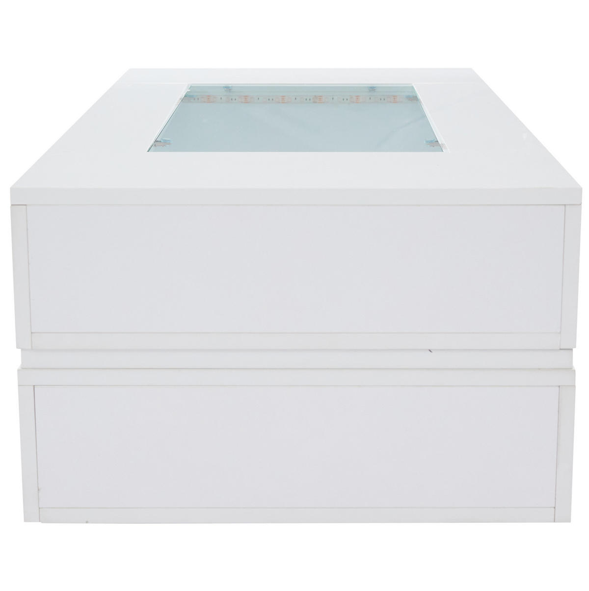 KONFERENČNÍ stolek z dřevotřísky 100x50x35 cm bílý s LED osvětlením, skleněnou deskou a úložným prostorem - bílá, kompozitní dřevo (100/50/35cm) - Modfu