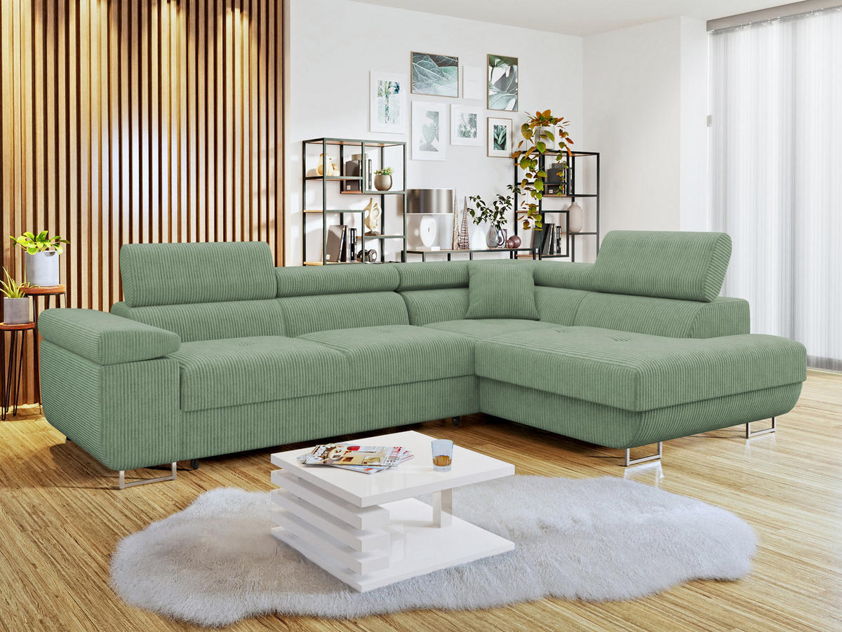 ECKSOFA Torezio Cord, Seite: Rechts - Grün, Holz/Textil (274/203cm) - MIRJAN24