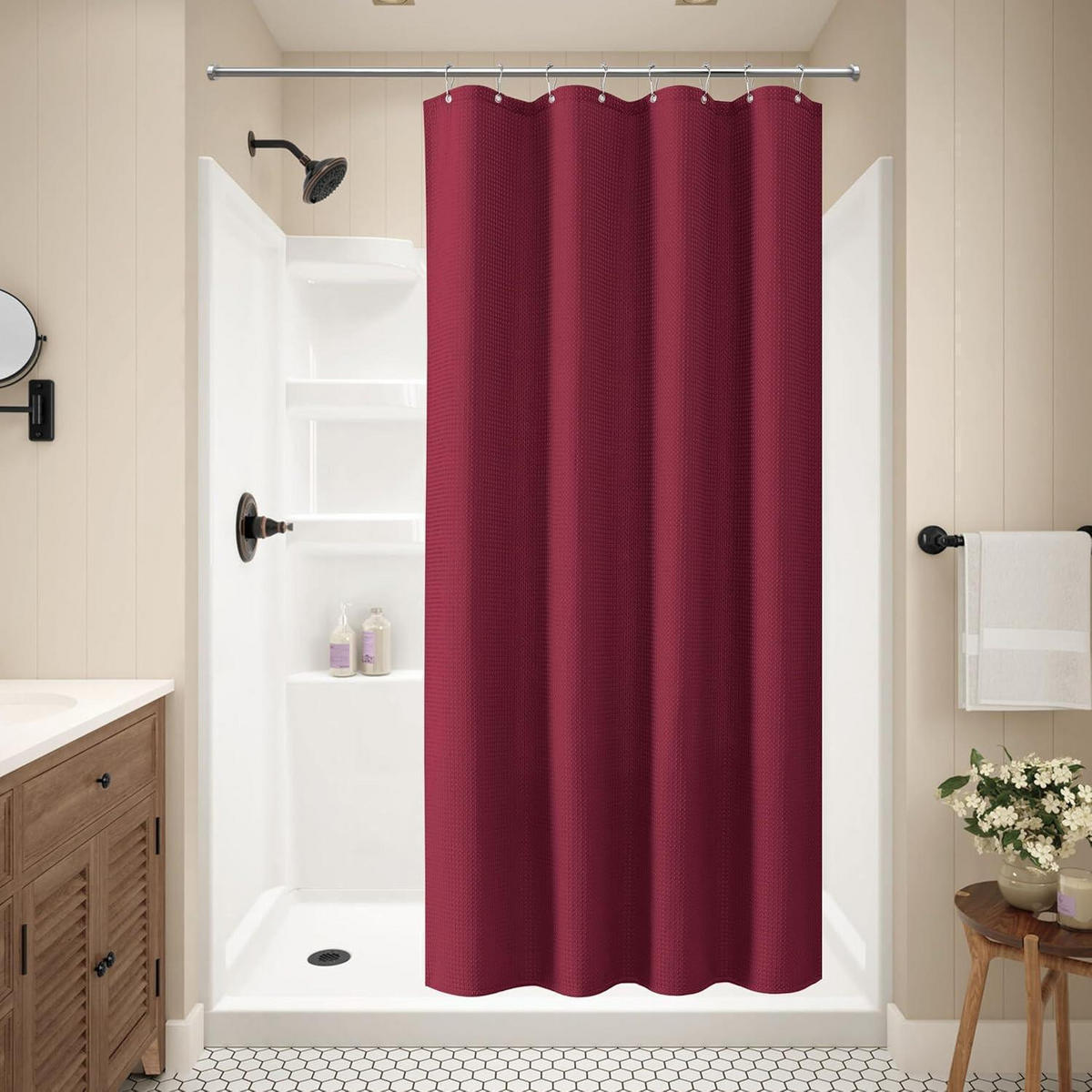DUSCHVORHANG Waffelstoff 122 x 182 cm Burgunderrot - Bordeaux, Textil (122/182cm)
