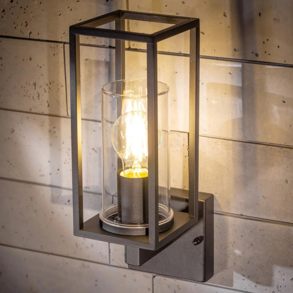 AUSSENWANDLEUCHTEE Schwarz E27 Klarer Diffusor IP54 - Schwarz, Metall (11/34/15.5cm) - CGC Europe