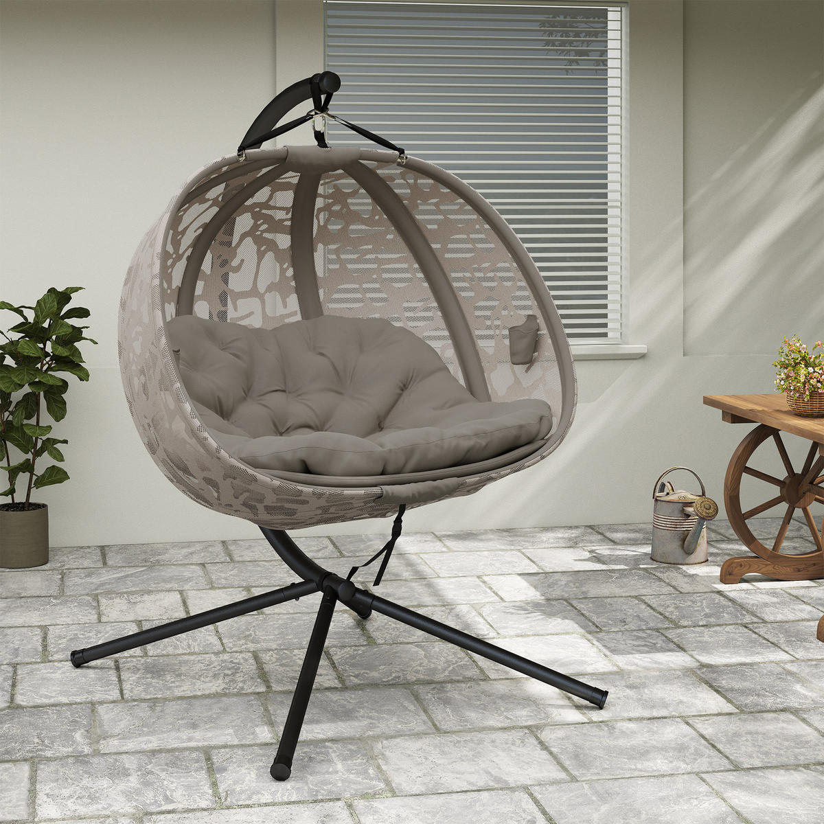 HÄNGESESSEL FÜR 2 PERSONEN DE-07052 klappbarer Sitzkorb, großes Kissen Sand - Sandfarben, Textil/Metall (103/172/130cm) - ComfortXL