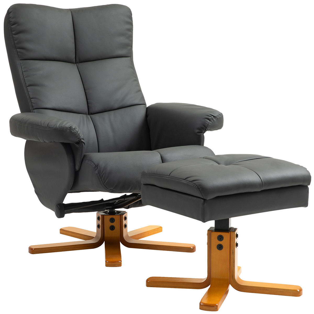 RELAXSESSEL DE-07524 145° neigbar & 360° drehbar mit Hocker Dunkelgrau - Dunkelgrau, Holz (86/99/80cm) - ComfortXL