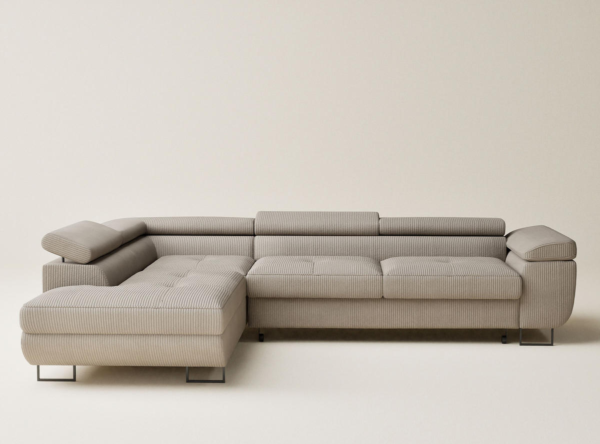 ECKSOFA MIT SCHLAFFUNKTION Concord Dunkelbeige Samtstoff - Beige/Schwarz, Holz/Holzwerkstoff (203/277cm) - Maison de Reve