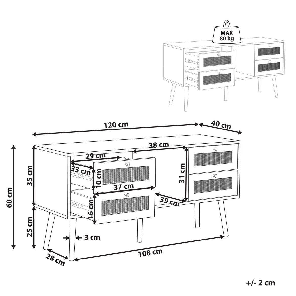 TV-MÖBEL Hellbraun, Gold PEROTE 40/120/60 cm - Hellbraun, Naturmaterialien (120/60/40cm) - Beliani
