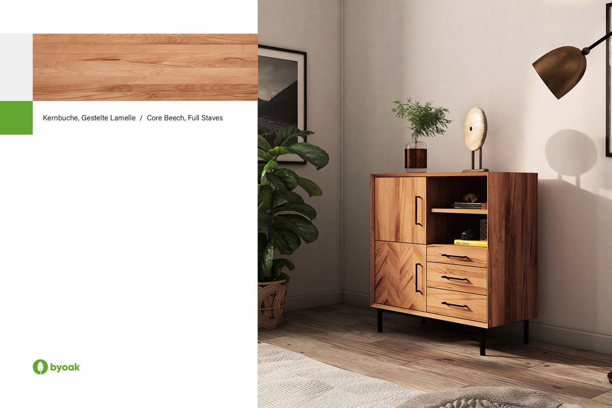 KOMMODE HOCH LEON Kernbuche - Kernbuche, Holz (97/95/45cm) - byoak