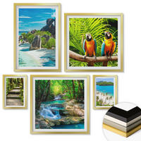 WANDBILDER 5er Set - 50x50 cm & 20x30 cm & 40x60 cm Goldrahmen - Strand, Boot, Wasserfälle, Palmen - Goldfarben, Kunststoff (40/60cm) - ArtPrintCave