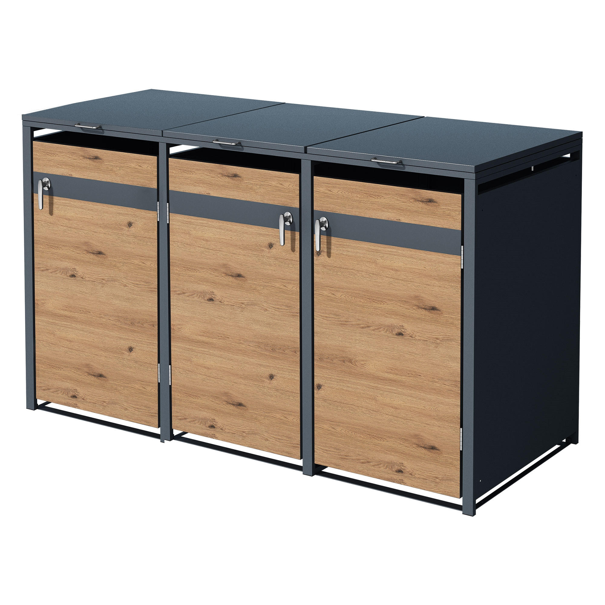 MÜLLTONNENBOX 3er Anthrazit-Eichenoptik - Braun, Metall (80/116.3/200cm) - ML-DESIGN
