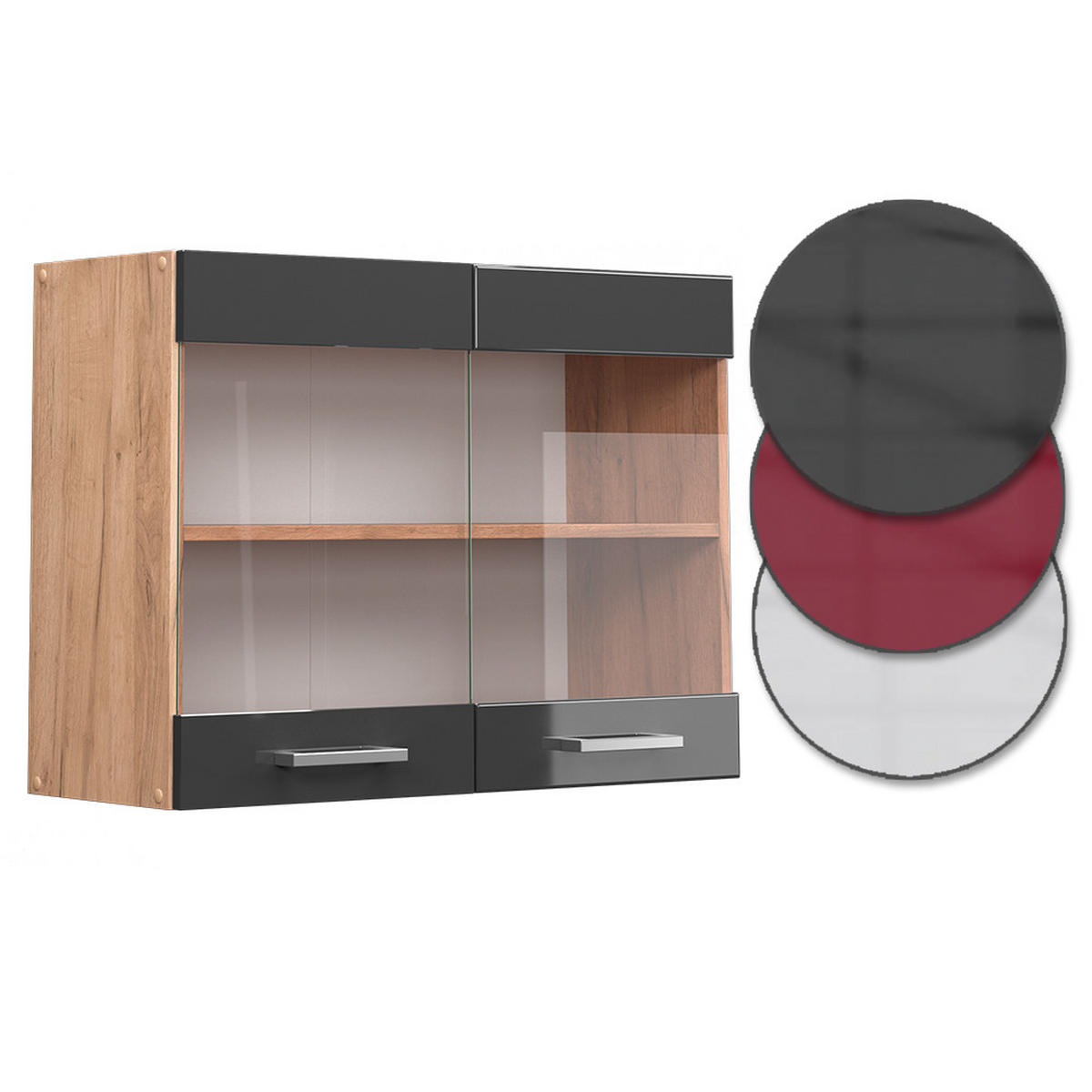 KÜCHENGLASSCHRANK R-Line Anthrazit Hochglanz 80 cm - Anthrazit/Eiche Wotan, Holzwerkstoff (80/60/31cm) - Vicco