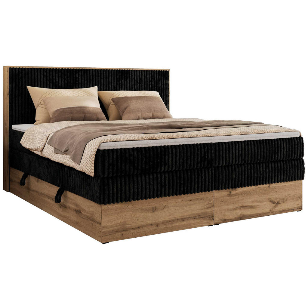 MKS POSTEL BOXSPRING WOOD CLASSIC KING 140/200 - Černá Manšestr - H3