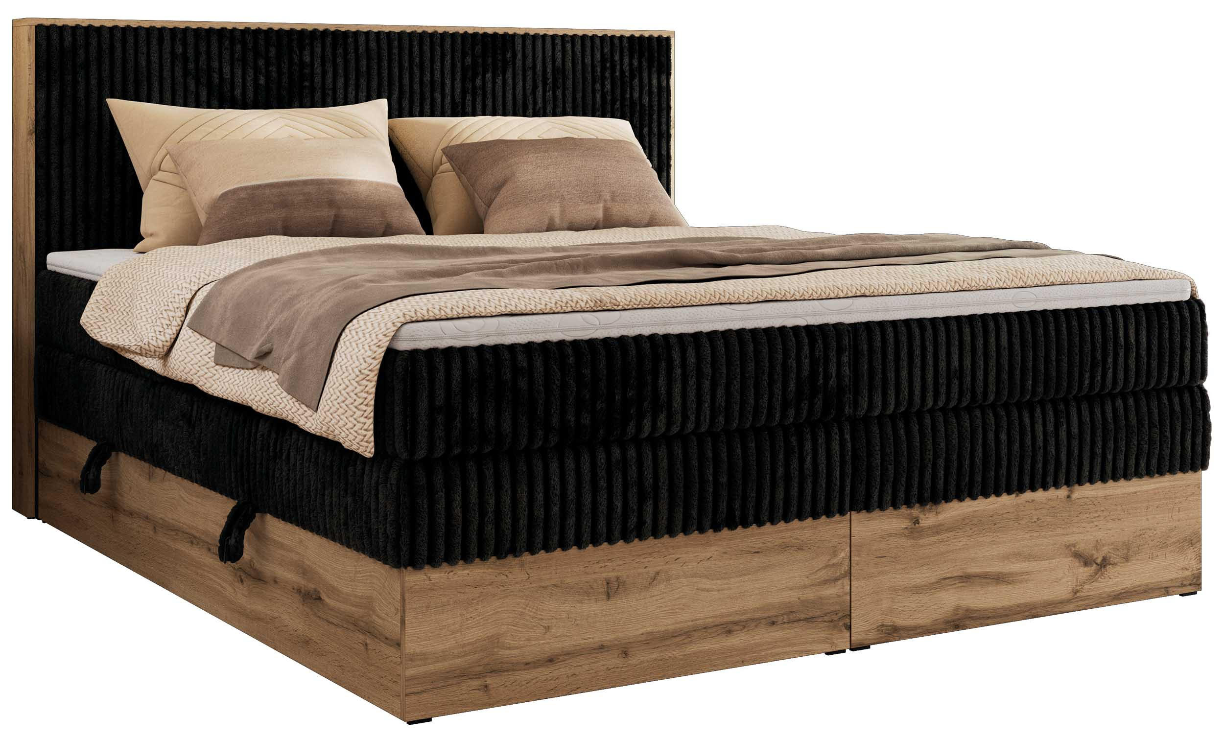 BOXBETT WOOD CLASSIC KING 180/200 - Schwarz Cord - H3 - Schwarz, Textil (180/200cm) - MKS