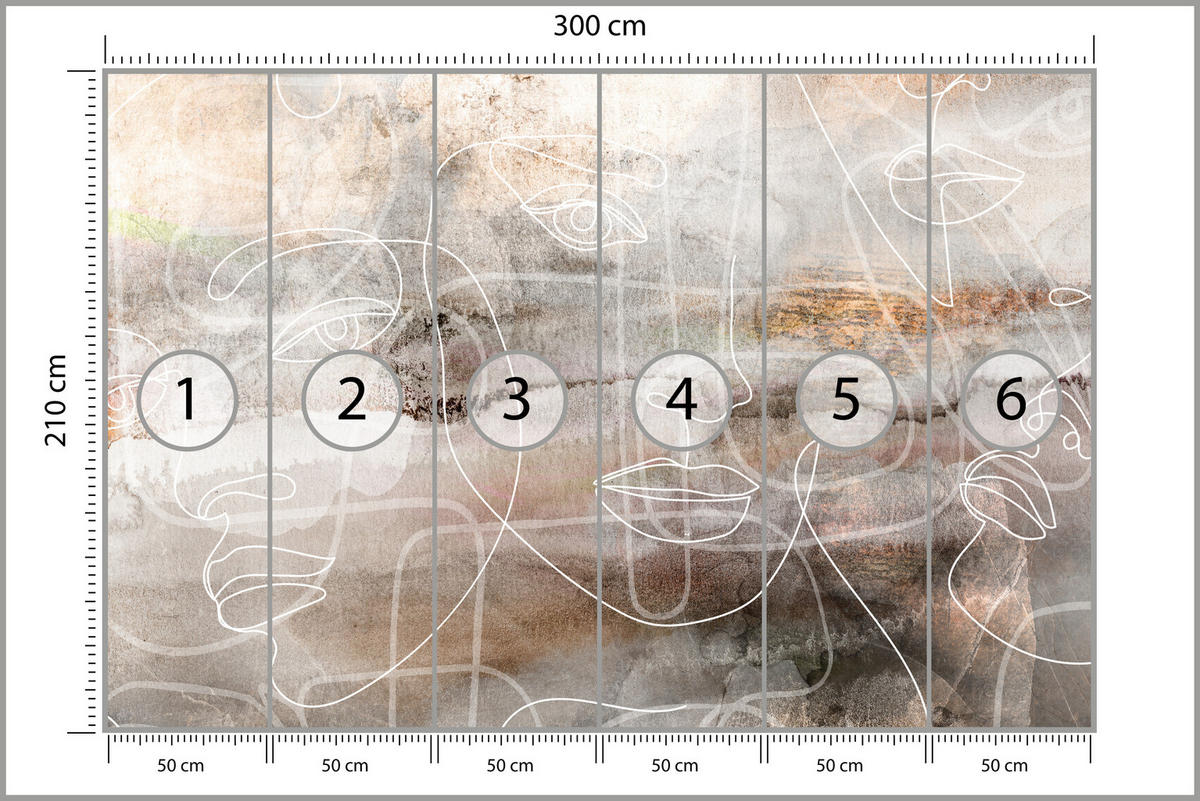 FOTOTAPETE für Wohnzimmer Gesichter Abstraktion 300x210 - Beige/Braun, Papier (300/210cm) - Muralo
