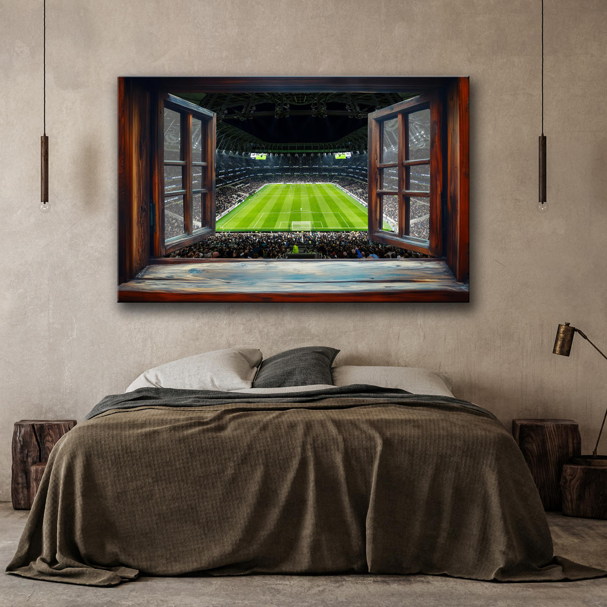 WANDBILD blick aus einem fenster fußballspiel - Braun, Textil (60/40cm) - Feeby