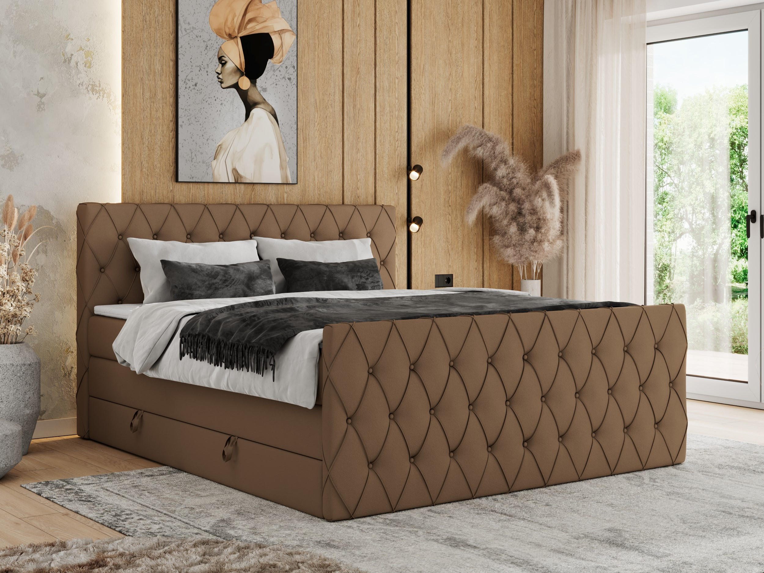 Thumbnail - MKS Boxspringbett, Braun, Textil, 2-Sitzer, H4, Rechteckig, 200x200 cm, Schlafzimmer, Betten, Boxspringbetten