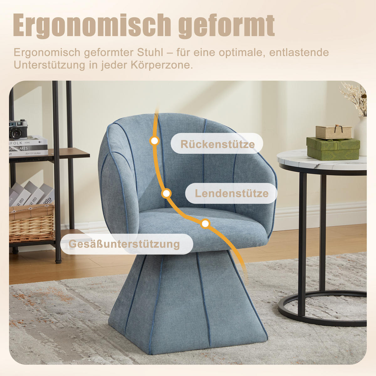 DREHSESSEL Chenille Stoff 360° Drehbar Polstersessel Loungesessel, Blau - Blau, Textil (56/74.5/54cm) - LVHOM
