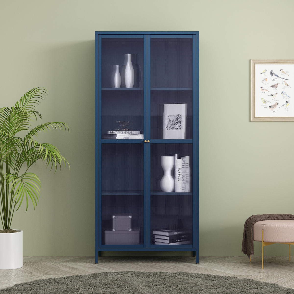 VITRINENSCHRANK Säkylä - Blau, Glas/Metall (80/180/35cm) - [en.casa]