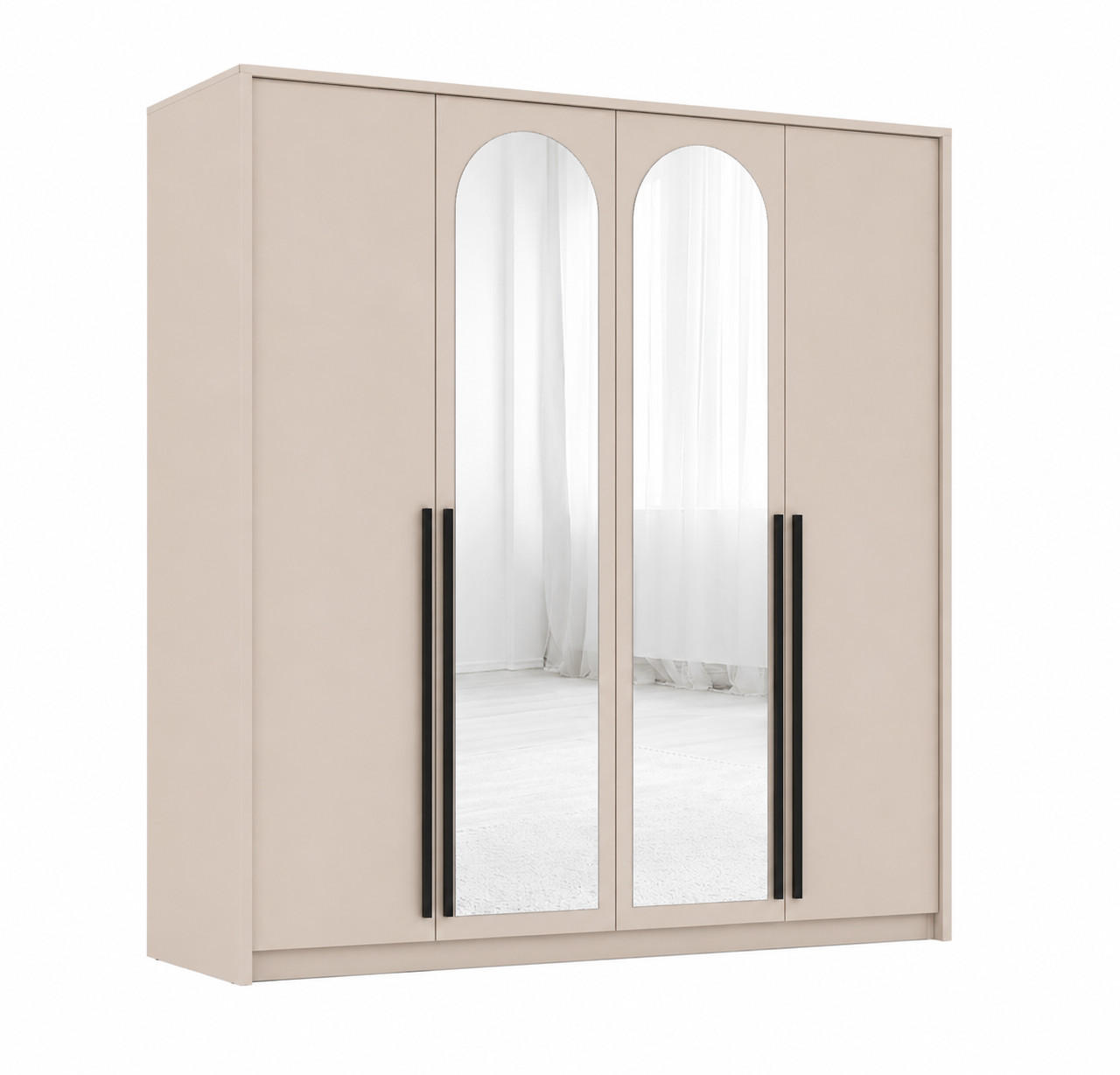 KLEIDERSCHRANK MIT SPIEGEL: Sandbeige / Griffe Silber, 205 x 65 x 217,2 cm - Sandfarben/Silberfarben, Holzwerkstoff (205/217.2/65cm) - 3XE LIVING