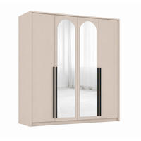 KLEIDERSCHRANK MIT SPIEGEL: Sandbeige / Griffe Silber, 205 x 65 x 217,2 cm - Sandfarben/Silberfarben, Holzwerkstoff (205/217.2/65cm) - 3XE LIVING