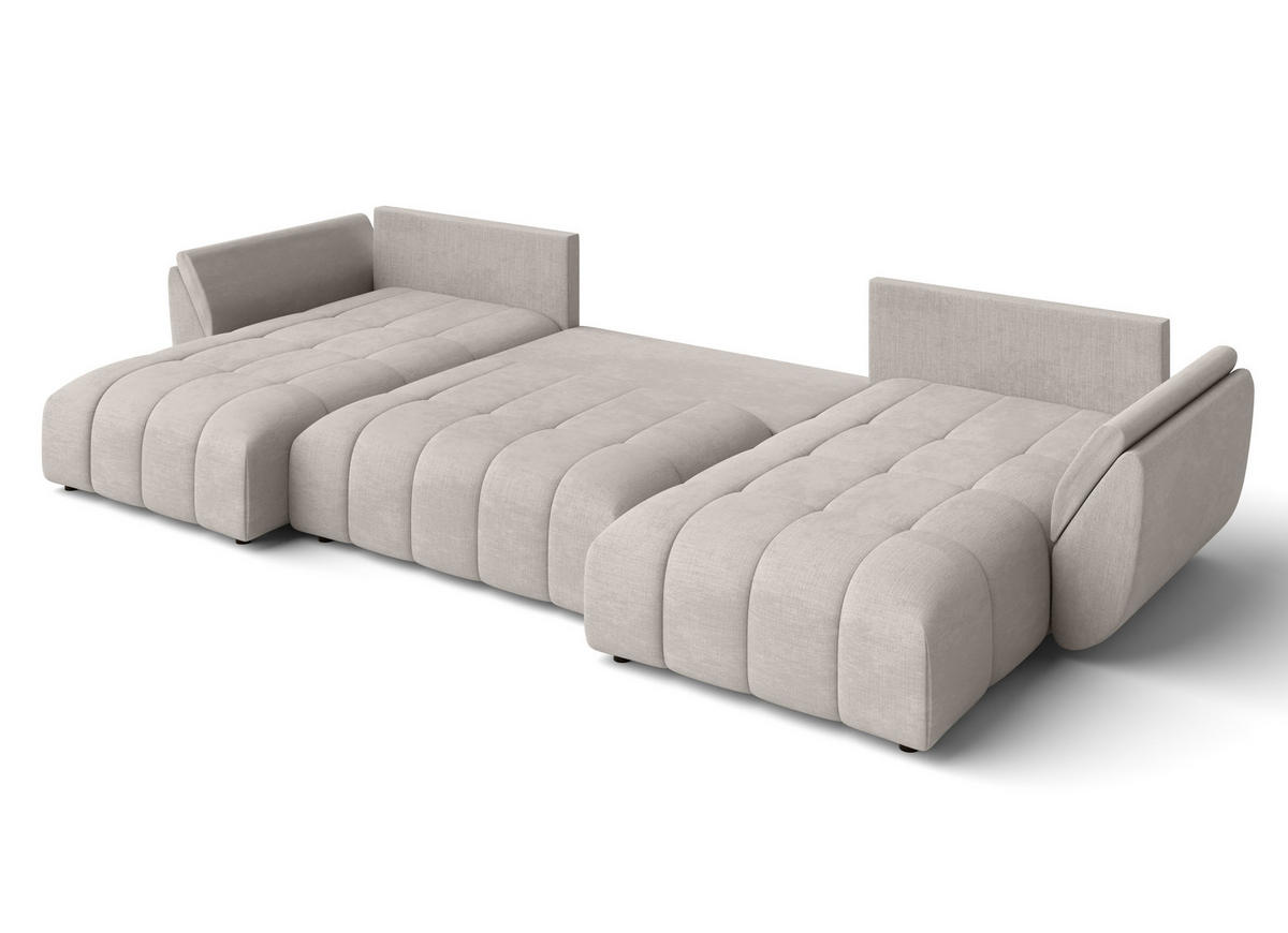 WOHNLANDSCHAFT Antalya Beige 382/190/91 cm – Sofa mit Bettfunktion - Beige/Schwarz, Kunststoff/Textil (382/91/190cm) - AX Living