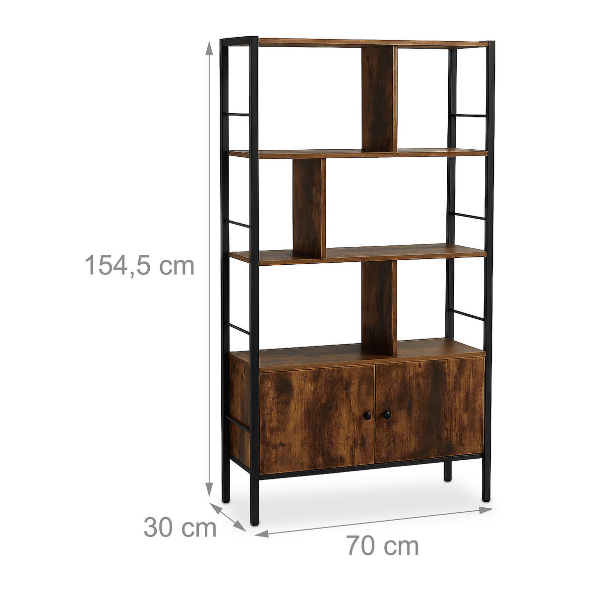 BÜCHERREGAL - Dunkelbraun, Holzwerkstoff/Metall (74/154.5/30cm) - Relaxdays