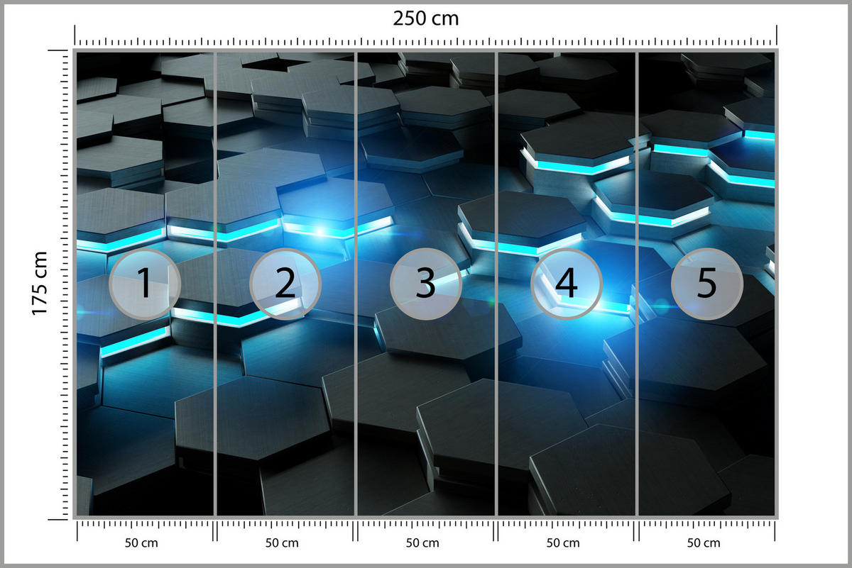 FOTOTAPETE für Jugendzimmer Schwarz Blau Hexagone 250x175 - Blau/Schwarz, Papier (250/175cm) - Muralo