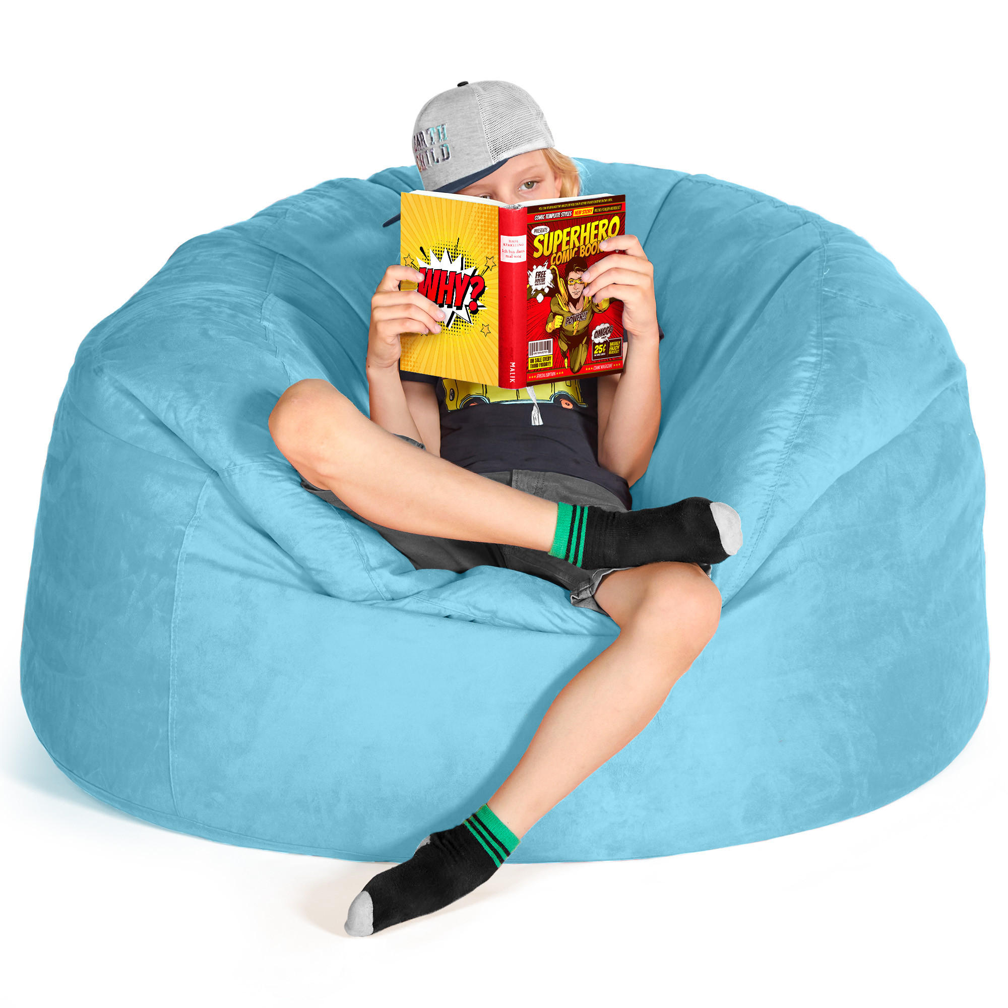 RIESEN-SITZSACK XXL JUMBO Velours 4ft - Hellblau, Textil (120/70/120cm) - Green Bean