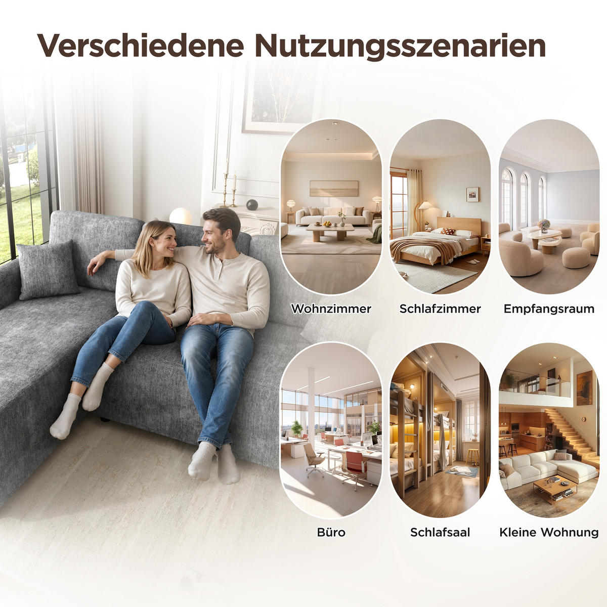 ECKSOFA 187.5/144/85.5 cm Grau Chenille mit 2 Kissen - Grau, Holz/Textil (187.5/144cm) - Oxeza